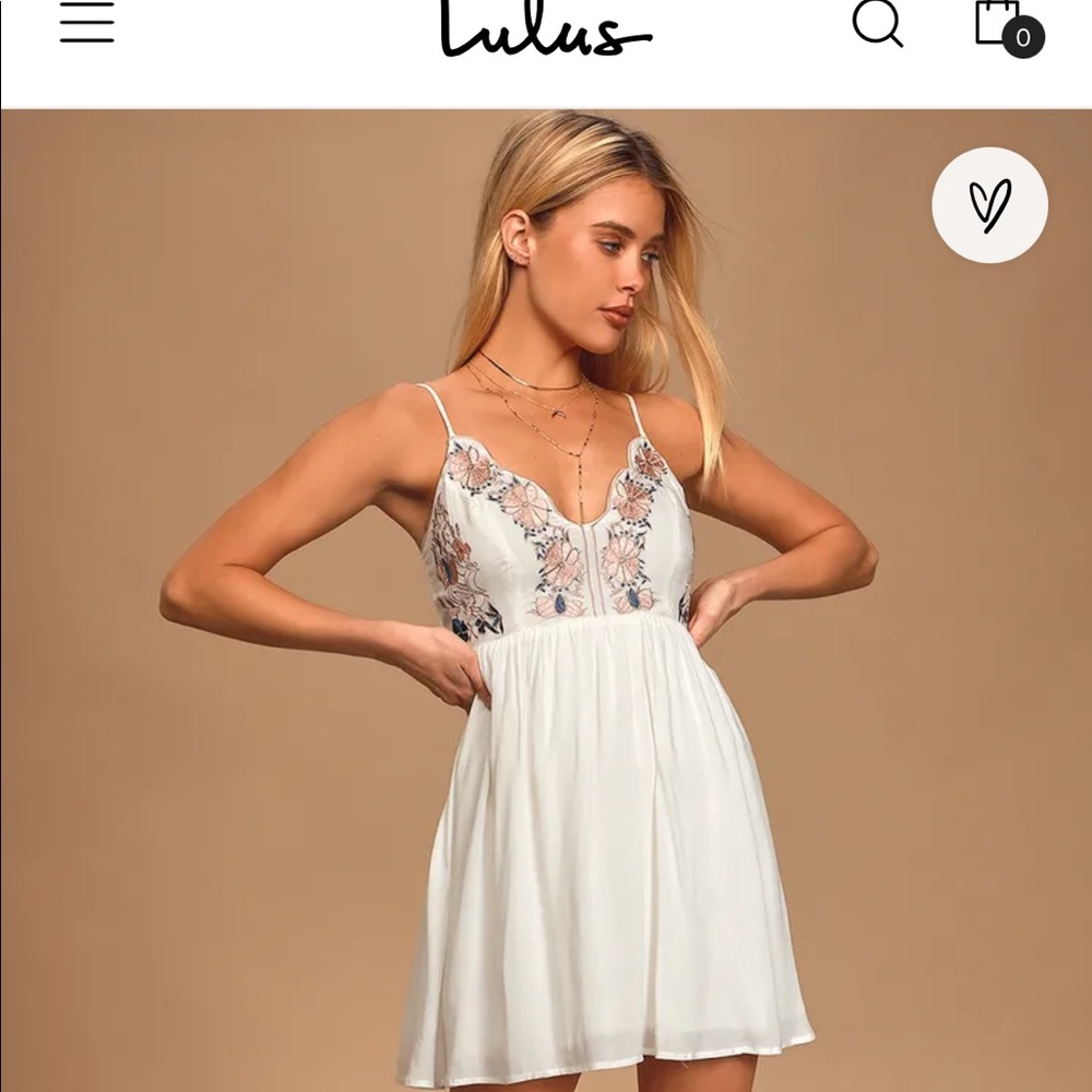 Lulus White Dress with Floral Embroidery Size XS